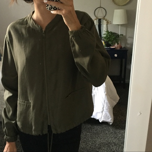 Olive Green Bomber Zip up Jacket - Picture 5 of 8